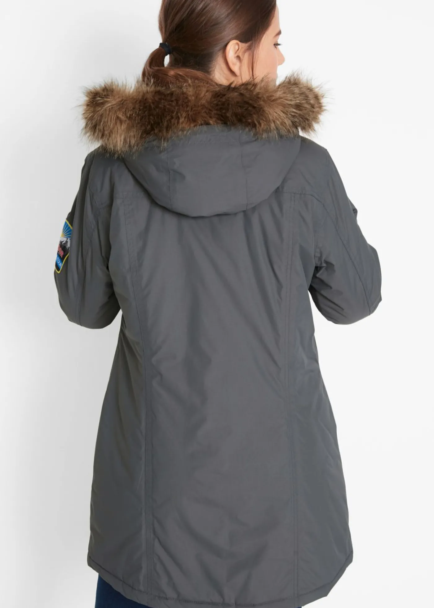 bonprix bonprix Chaqueta funcional de trekking con capucha, diseño largo y tejido impermeable pizarra