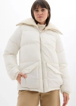 bonprix bonprix Chaqueta guateada con cuello de pelo blanco perla Best