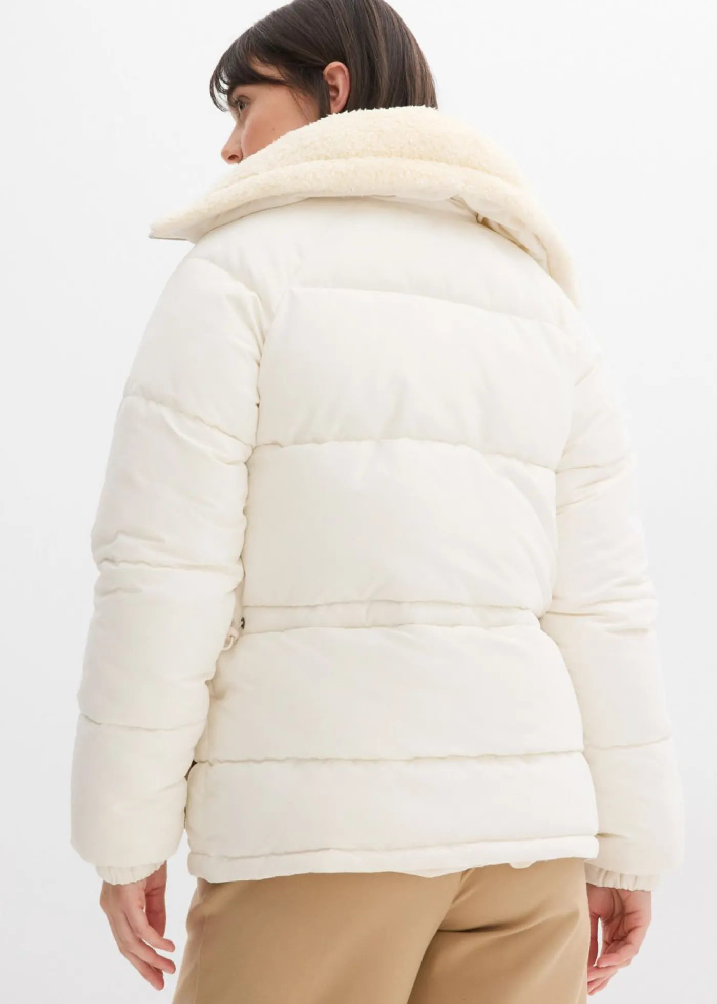 bonprix bonprix Chaqueta guateada con cuello de pelo blanco perla Best
