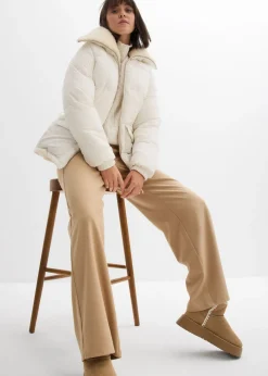 bonprix bonprix Chaqueta guateada con cuello de pelo blanco perla Best