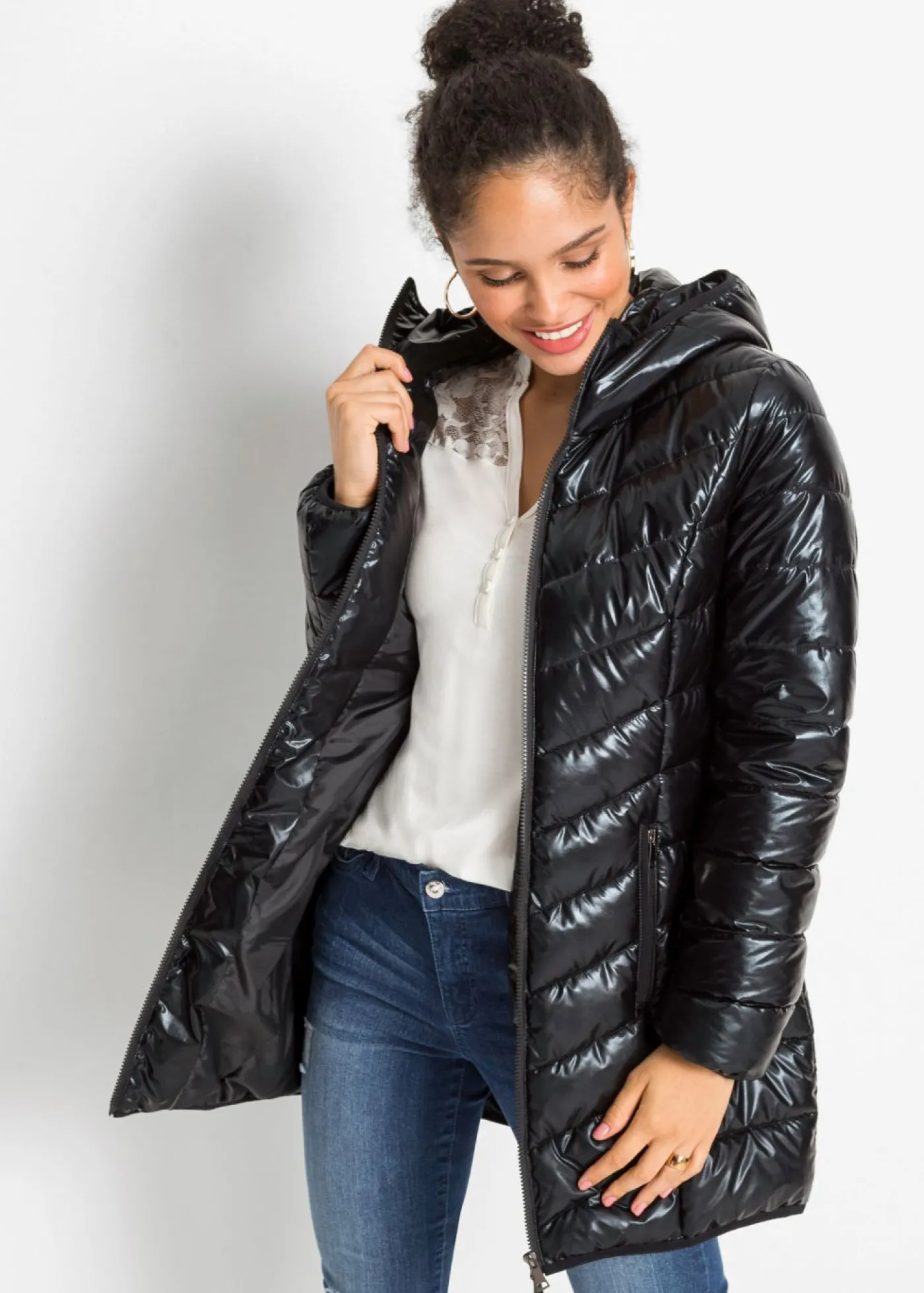 bonprix bonprix Chaqueta guateada efecto metalizado Negro metalizado Discount