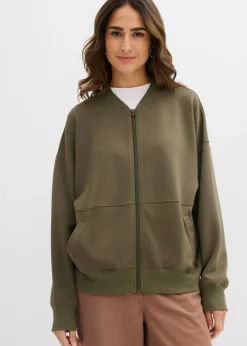 bonprix bonprix Chaqueta holgada de chándal de neopreno Verde oliva oscuro