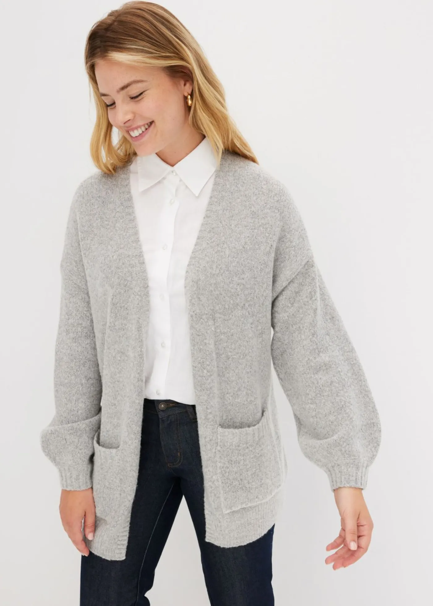bonprix bonprix Chaqueta holgada de punto Gris claro moteado