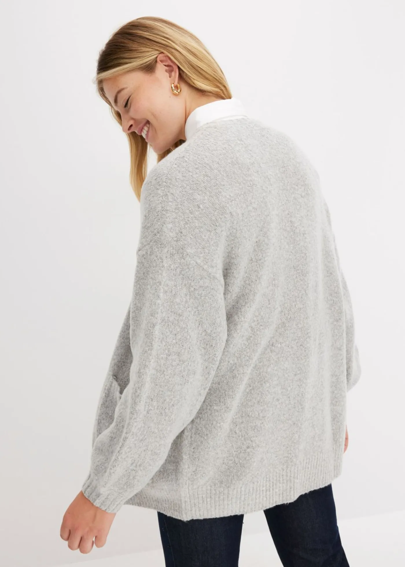 bonprix bonprix Chaqueta holgada de punto Gris claro moteado
