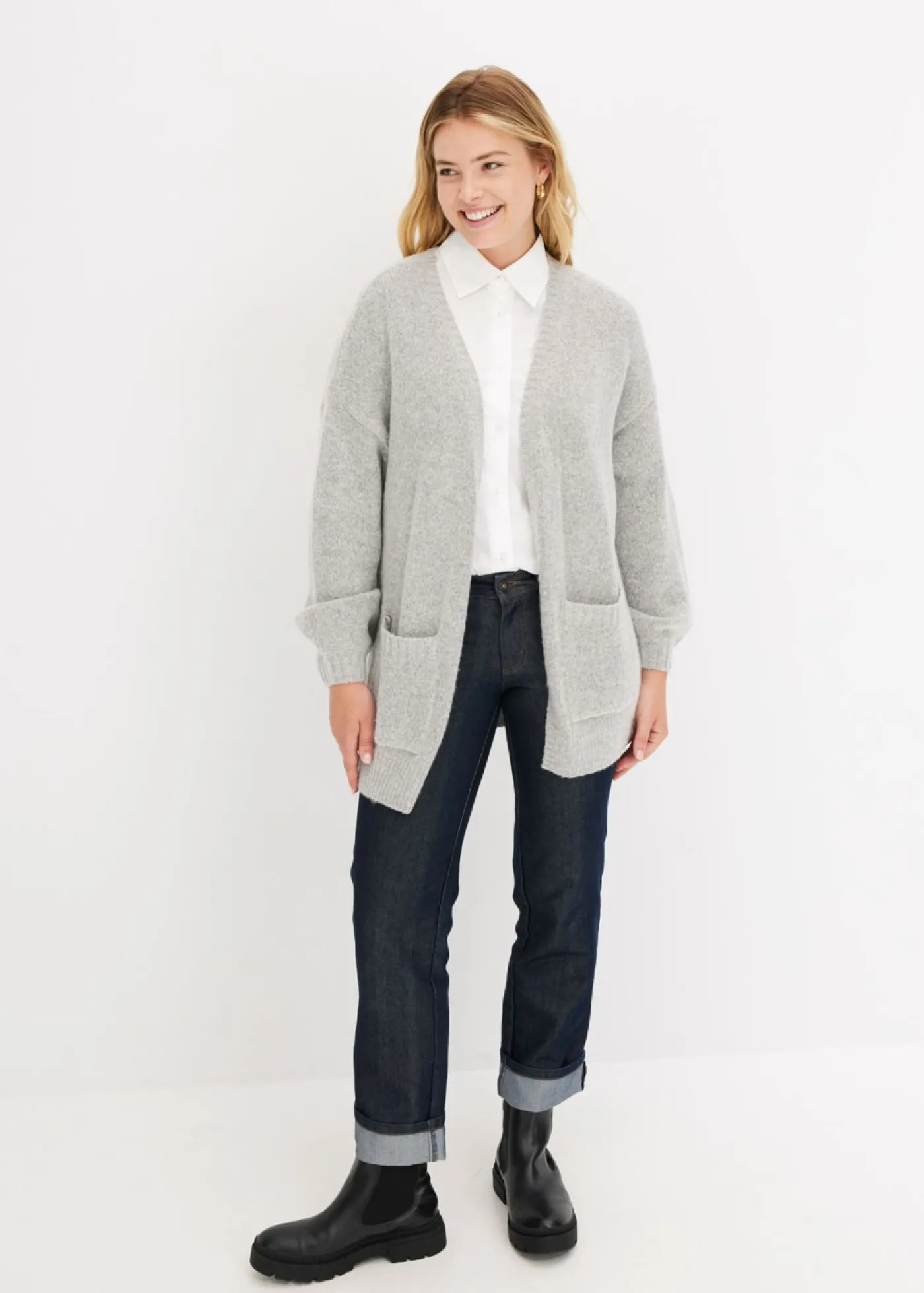 bonprix bonprix Chaqueta holgada de punto Gris claro moteado