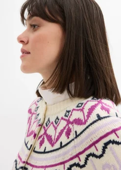 bonprix bonprix Chaqueta holgada de punto con patrón nórdico blanco perla Online