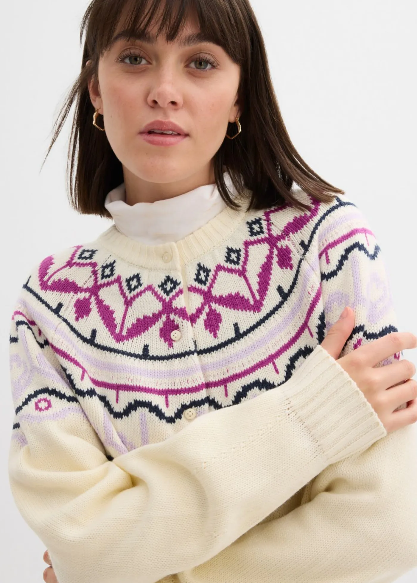 bonprix bonprix Chaqueta holgada de punto con patrón nórdico blanco perla Online