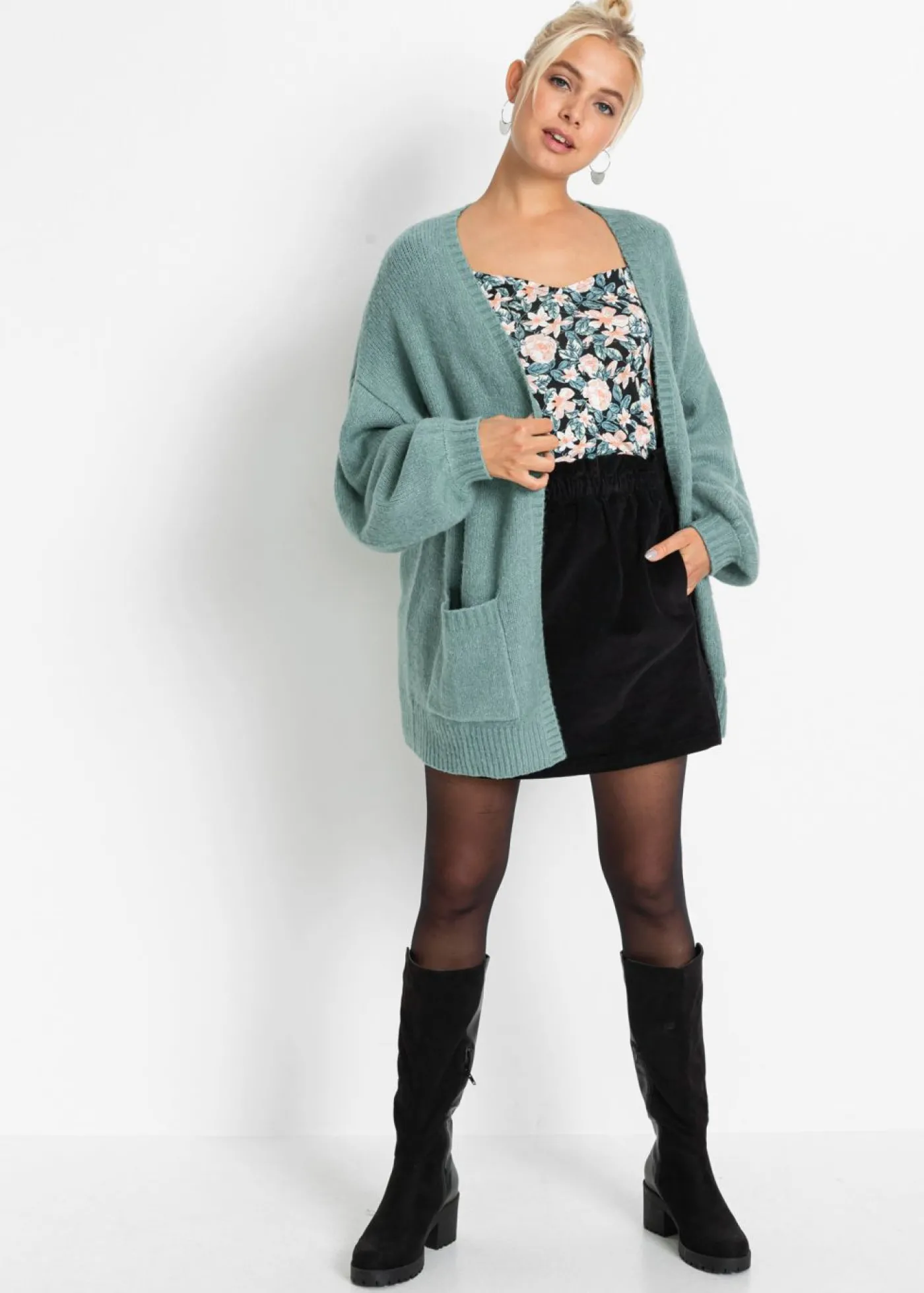 bonprix bonprix Chaqueta holgada de punto salvia fumémoteado Best