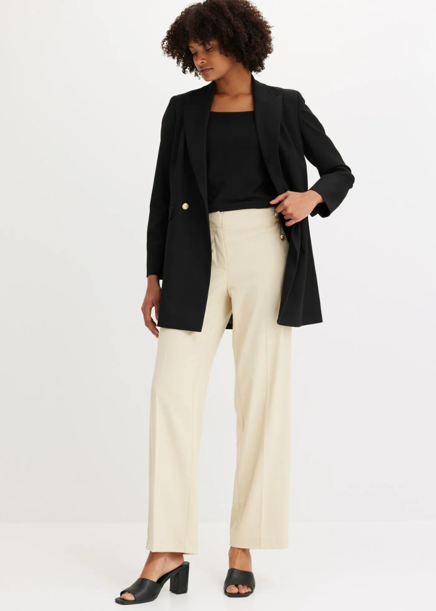 bonprix bonprix Chaqueta larga con botones decorativos Negro