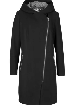 bonprix bonprix Chaqueta larga con cremallera asimétrica Negro Sale