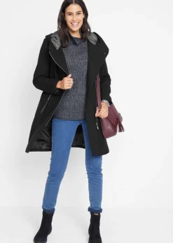 bonprix bonprix Chaqueta larga con cremallera asimétrica Negro Sale