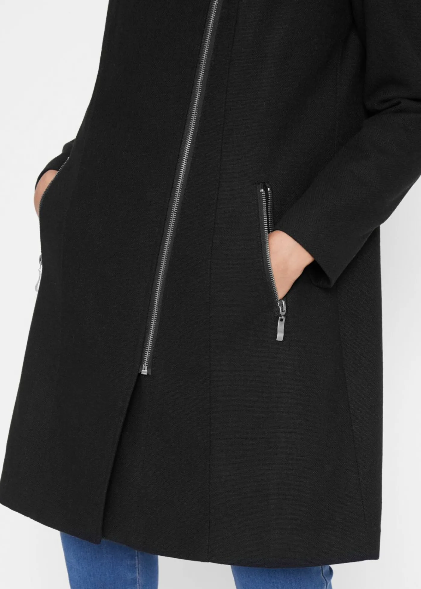bonprix bonprix Chaqueta larga con cremallera asimétrica Negro Sale