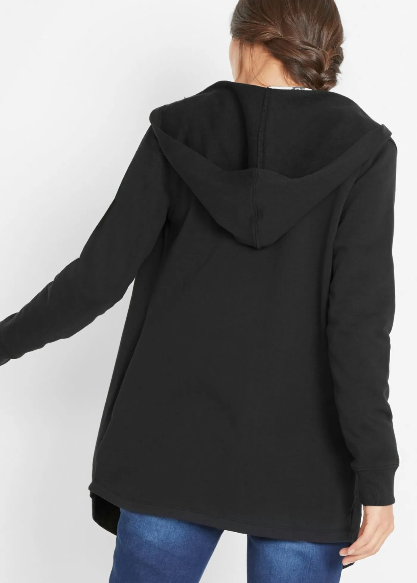 bonprix bonprix Chaqueta larga de chándal de algodón suave Negro Hot