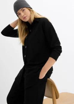 bonprix bonprix Chaqueta larga de chándal con bolsillos Negro Hot