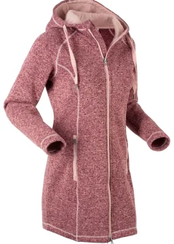 bonprix bonprix Chaqueta larga de forro polar con capucha Granate-rosa vintage jaspeado Hot