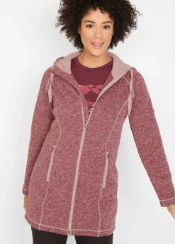 bonprix bonprix Chaqueta larga de forro polar con capucha Granate-rosa vintage jaspeado Hot
