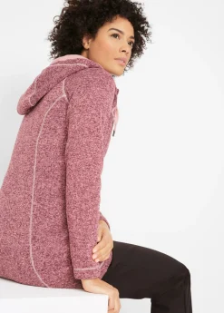 bonprix bonprix Chaqueta larga de forro polar con capucha Granate-rosa vintage jaspeado Hot