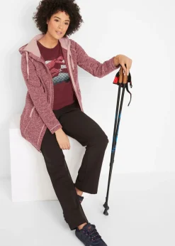bonprix bonprix Chaqueta larga de forro polar con capucha Granate-rosa vintage jaspeado Hot