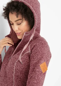bonprix bonprix Chaqueta larga de forro polar con capucha Granate-rosa vintage jaspeado Hot