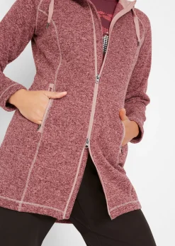 bonprix bonprix Chaqueta larga de forro polar con capucha Granate-rosa vintage jaspeado Hot