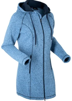 bonprix bonprix Chaqueta larga de forro polar con capucha Azul-azul oscuro jaspeado Clearance