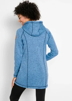 bonprix bonprix Chaqueta larga de forro polar con capucha Azul-azul oscuro jaspeado Clearance