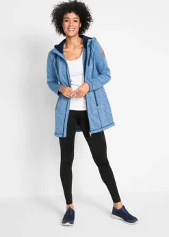 bonprix bonprix Chaqueta larga de forro polar con capucha Azul-azul oscuro jaspeado Clearance