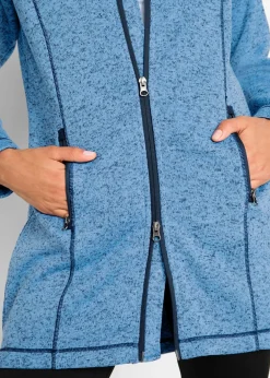 bonprix bonprix Chaqueta larga de forro polar con capucha Azul-azul oscuro jaspeado Clearance