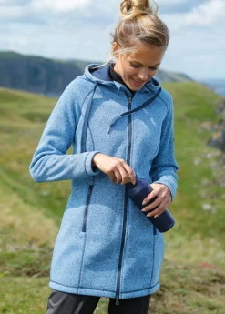 bonprix bonprix Chaqueta larga de forro polar con capucha Azul-azul oscuro jaspeado Clearance
