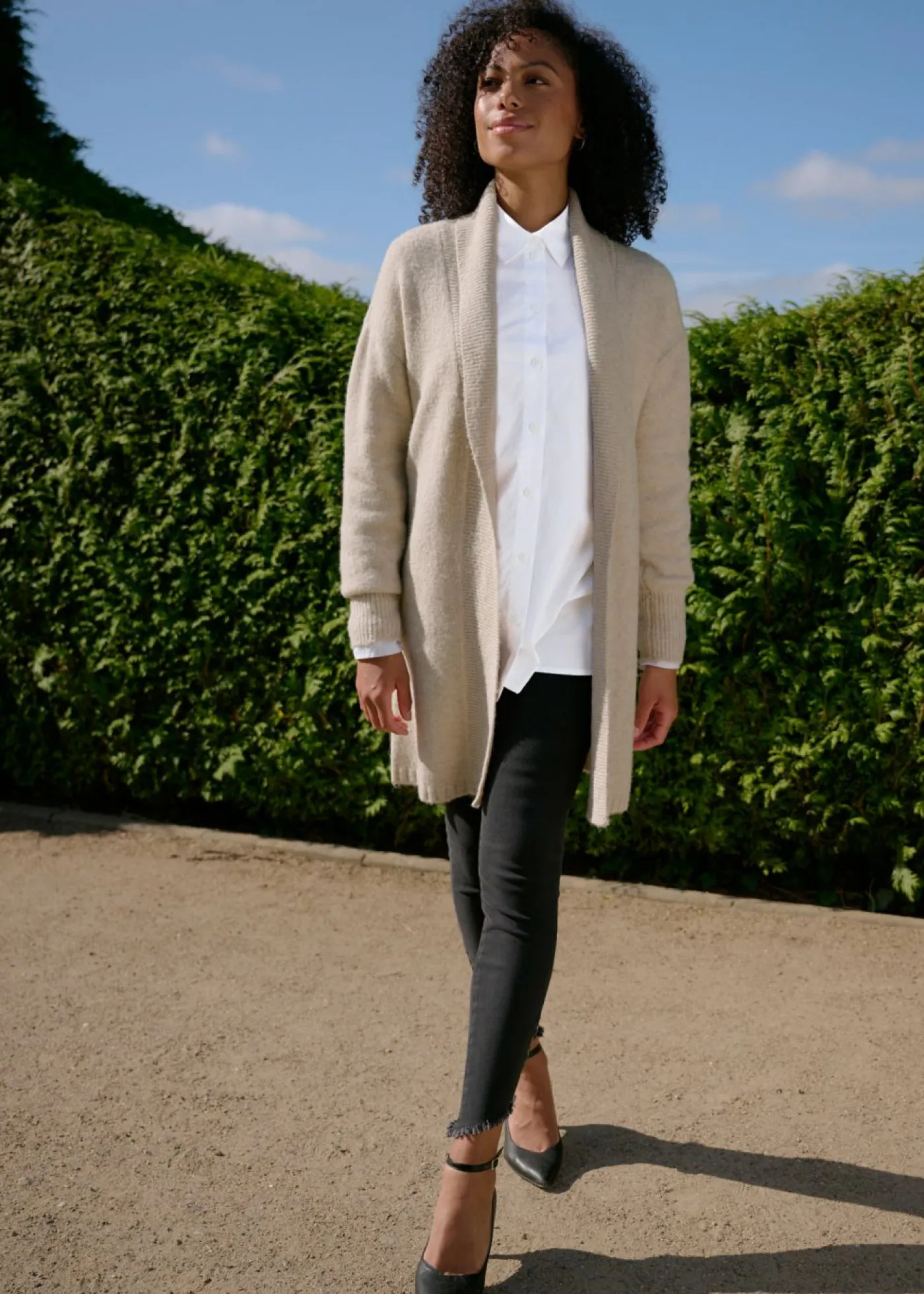 bonprix bonprix Chaqueta larga de punto Beige jaspeado Best