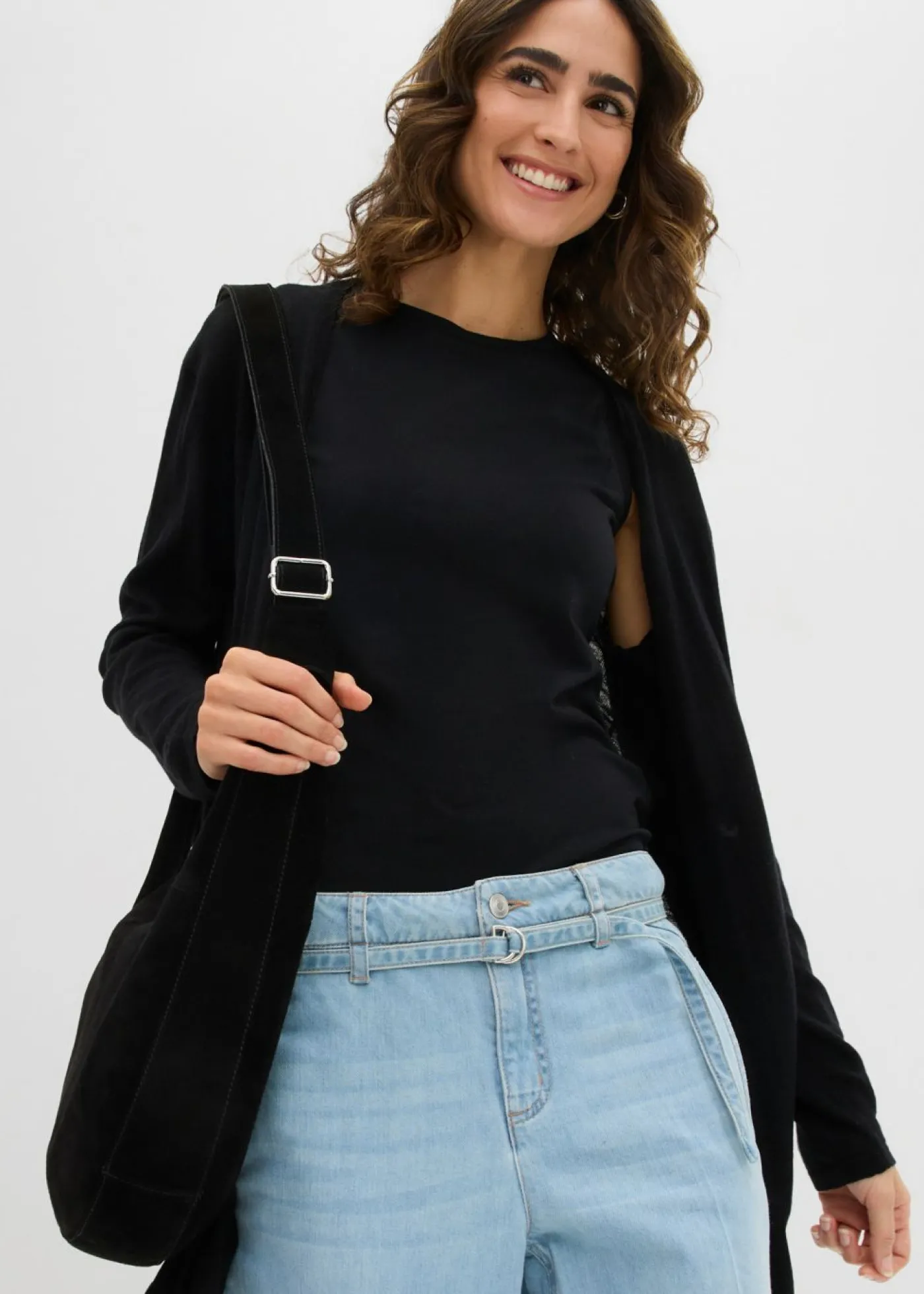 bonprix bonprix Chaqueta larga de punto Negro Sale