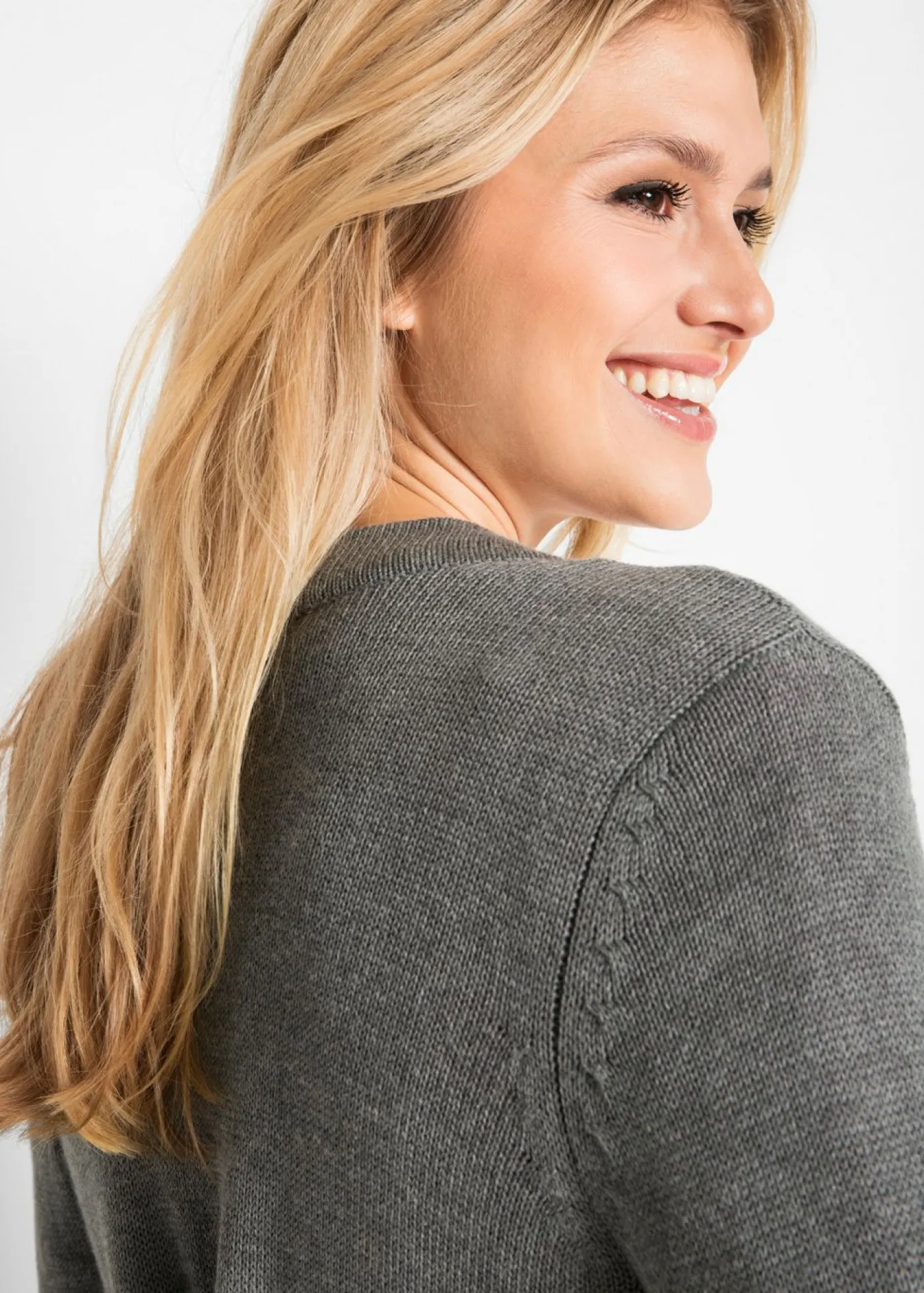 bonprix bonprix Chaqueta larga de punto gris moteado