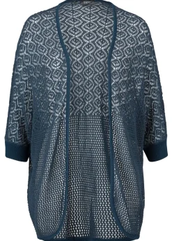 bonprix bonprix Chaqueta larga de punto con patrón calado Azul marino New