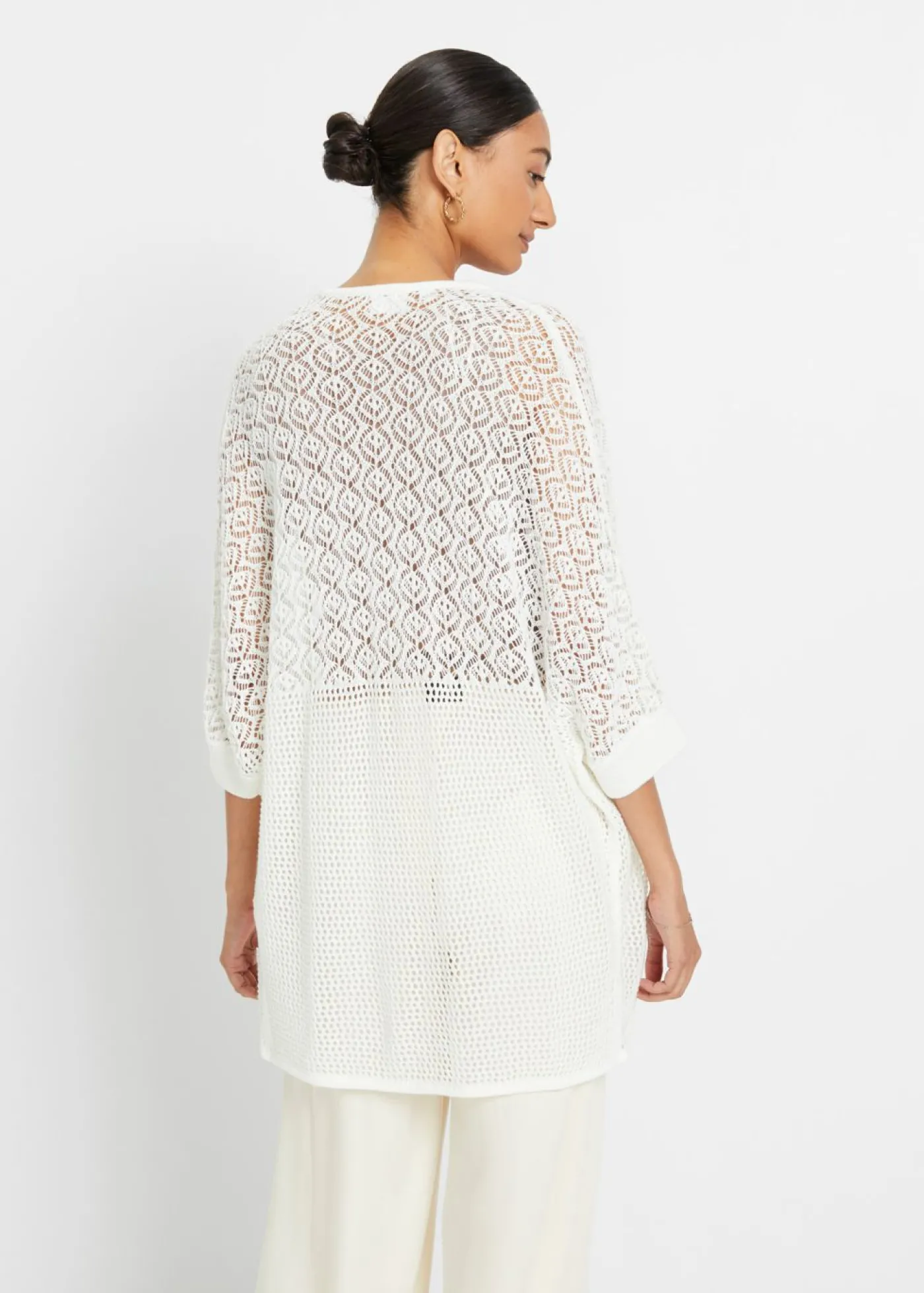 bonprix bonprix Chaqueta larga de punto con patrón calado Blanco Best