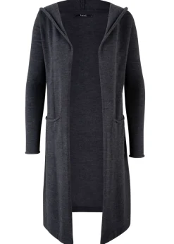 bonprix bonprix Chaqueta larga de punto con capucha Gris oscuro mezclado Clearance