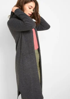 bonprix bonprix Chaqueta larga de punto con capucha Gris oscuro mezclado Clearance