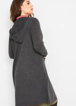 bonprix bonprix Chaqueta larga de punto con capucha Gris oscuro mezclado Clearance