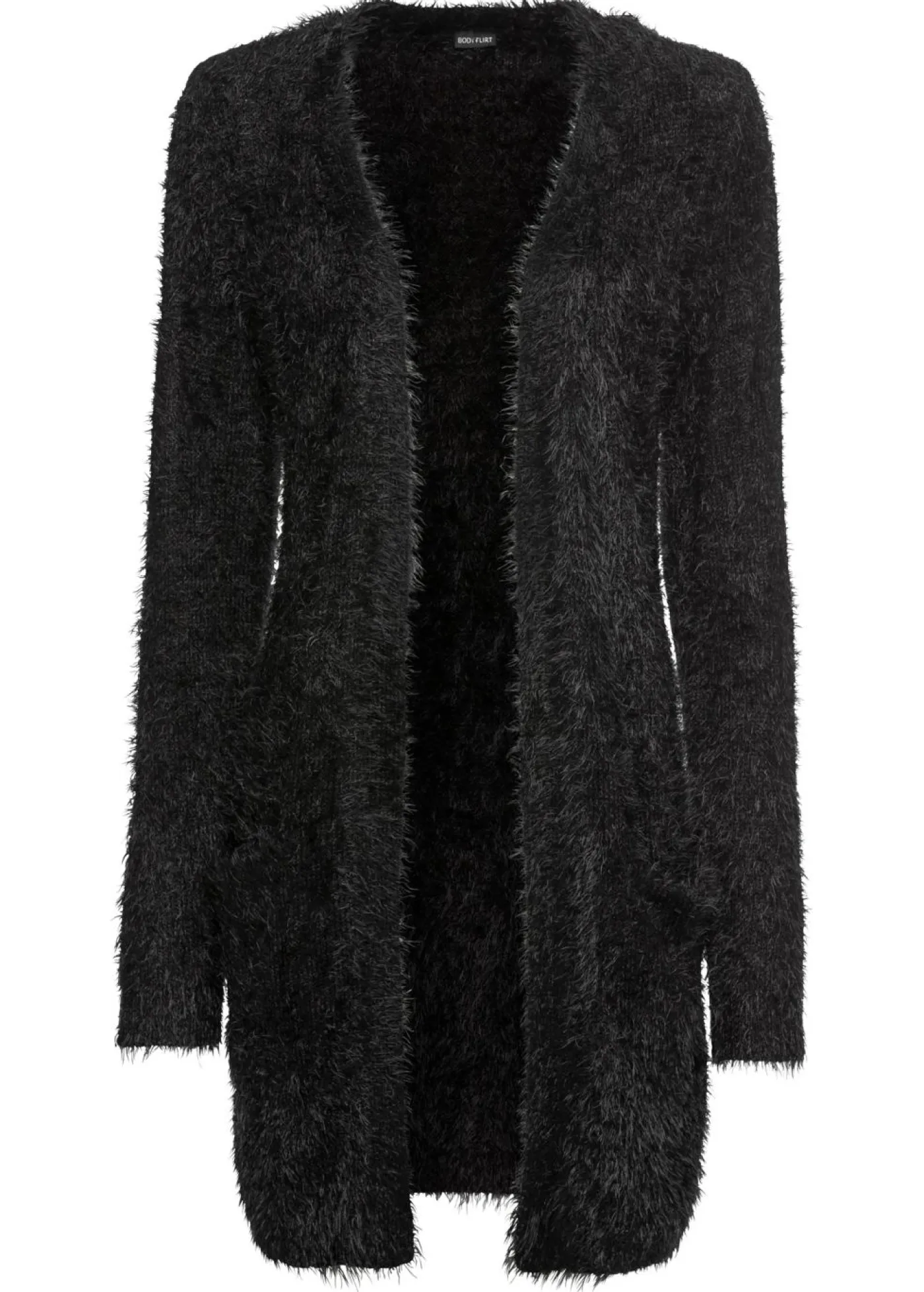 bonprix bonprix Chaqueta larga de punto con aspecto mullido Negro Clearance