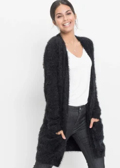 bonprix bonprix Chaqueta larga de punto con aspecto mullido Negro Clearance