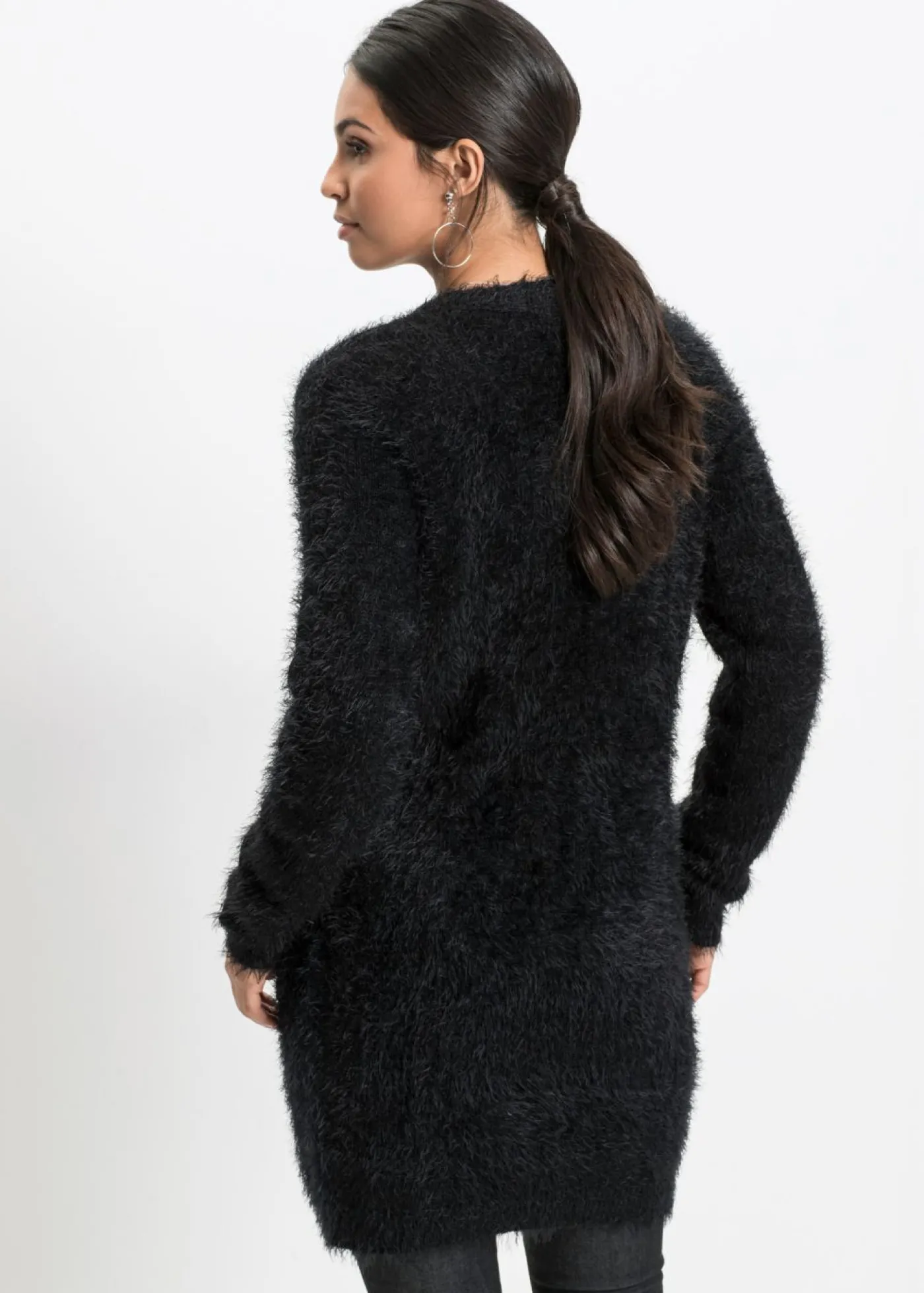 bonprix bonprix Chaqueta larga de punto con aspecto mullido Negro Clearance