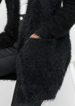bonprix bonprix Chaqueta larga de punto con aspecto mullido Negro Clearance
