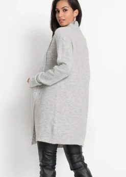 bonprix bonprix Chaqueta larga de punto con cuello tipo chal Gris claro moteado Outlet