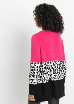 bonprix bonprix Chaqueta larga de punto de canalé Negro de leopardo Best