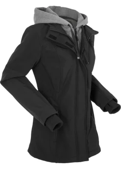 bonprix bonprix Chaqueta larga de softshell, repelente al agua, aspecto 2 en 1 Negro Best