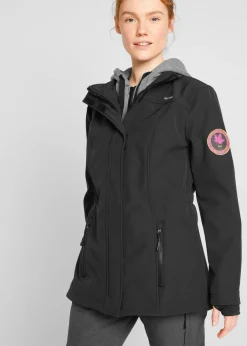 bonprix bonprix Chaqueta larga de softshell, repelente al agua, aspecto 2 en 1 Negro Best