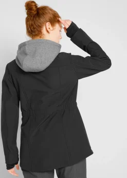 bonprix bonprix Chaqueta larga de softshell, repelente al agua, aspecto 2 en 1 Negro Best