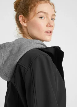 bonprix bonprix Chaqueta larga de softshell, repelente al agua, aspecto 2 en 1 Negro Best