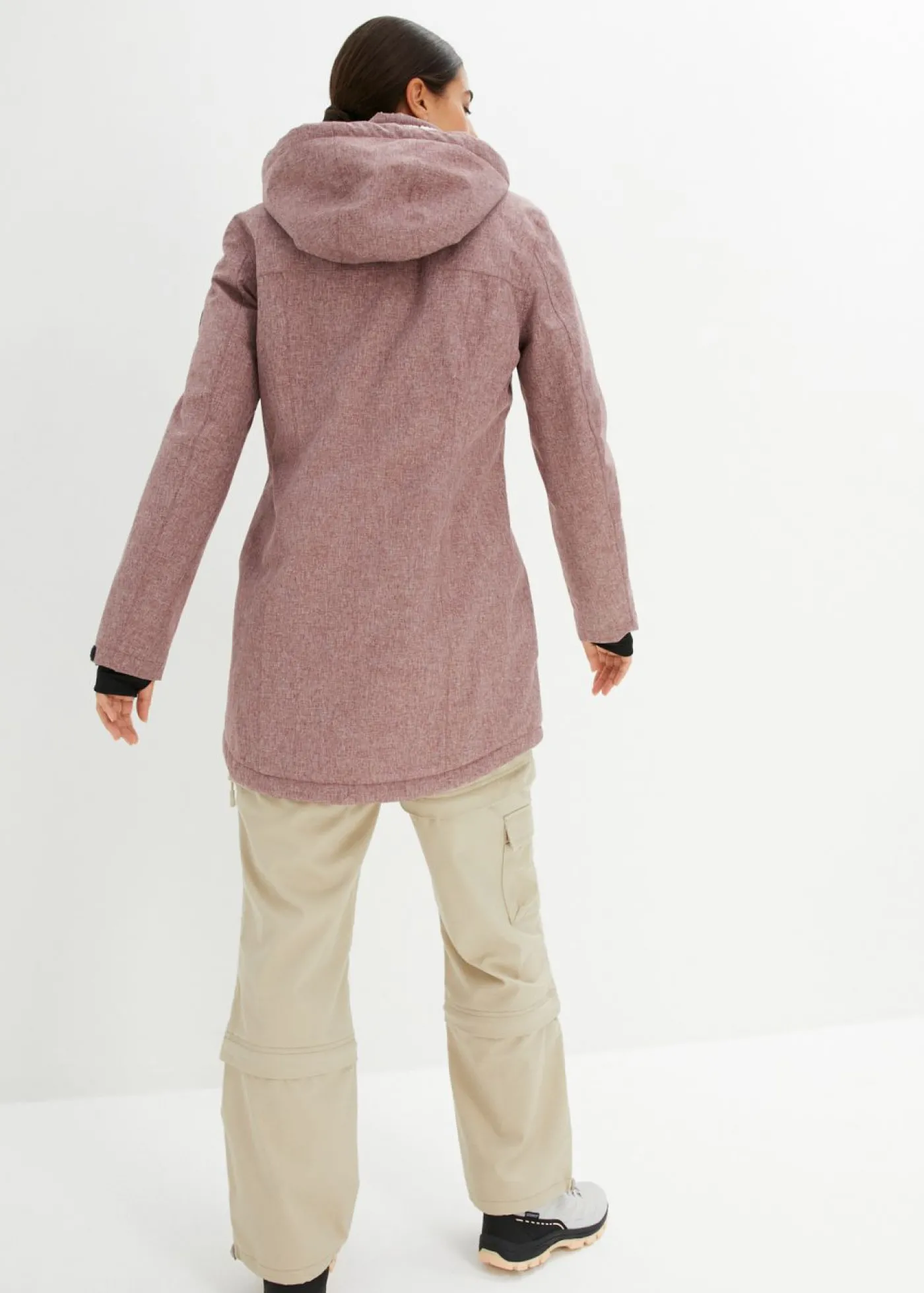 bonprix bonprix Chaqueta larga funcional impermeable para exteriores con forro polar Burdeos moteado Hot