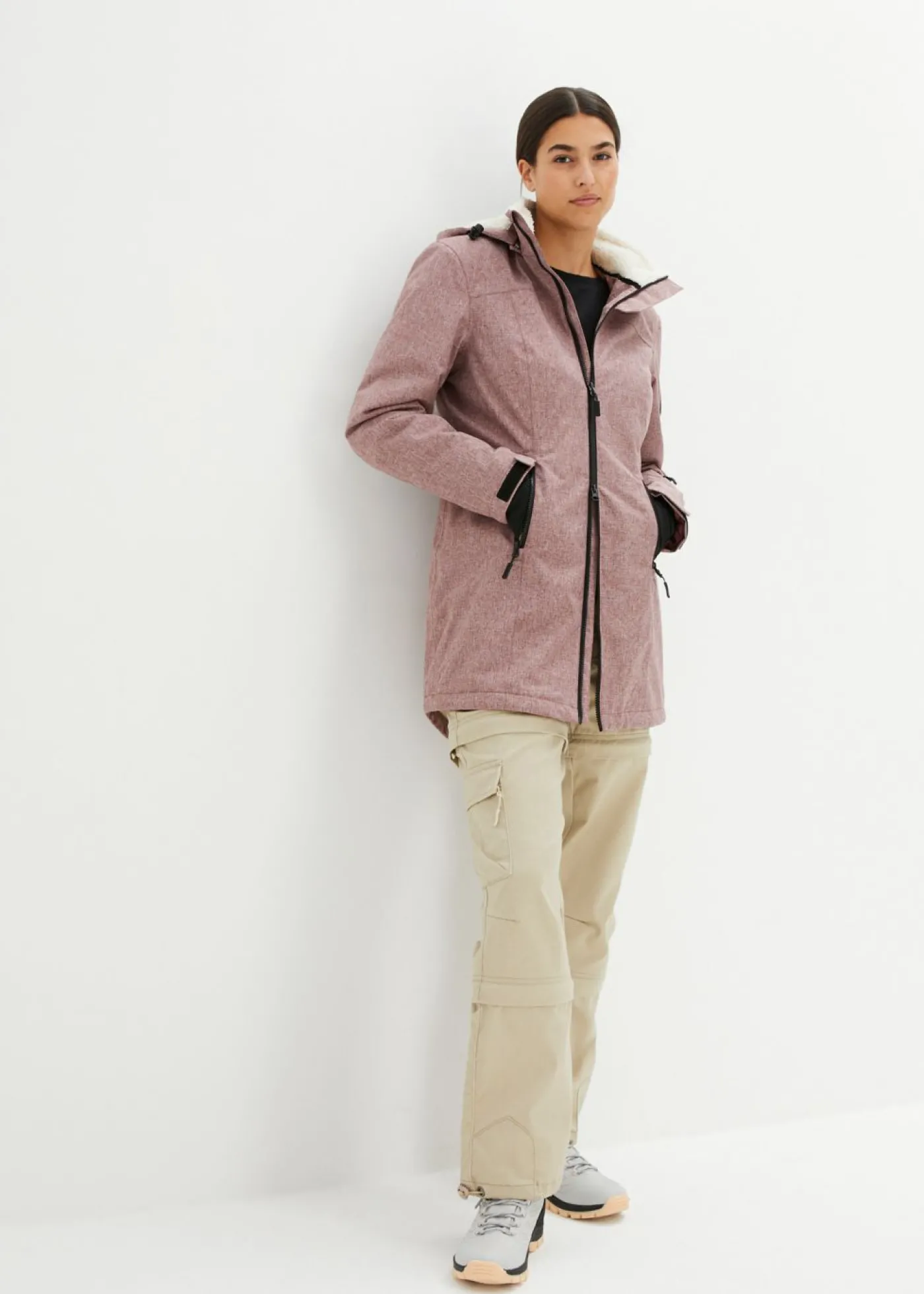 bonprix bonprix Chaqueta larga funcional impermeable para exteriores con forro polar Burdeos moteado Hot