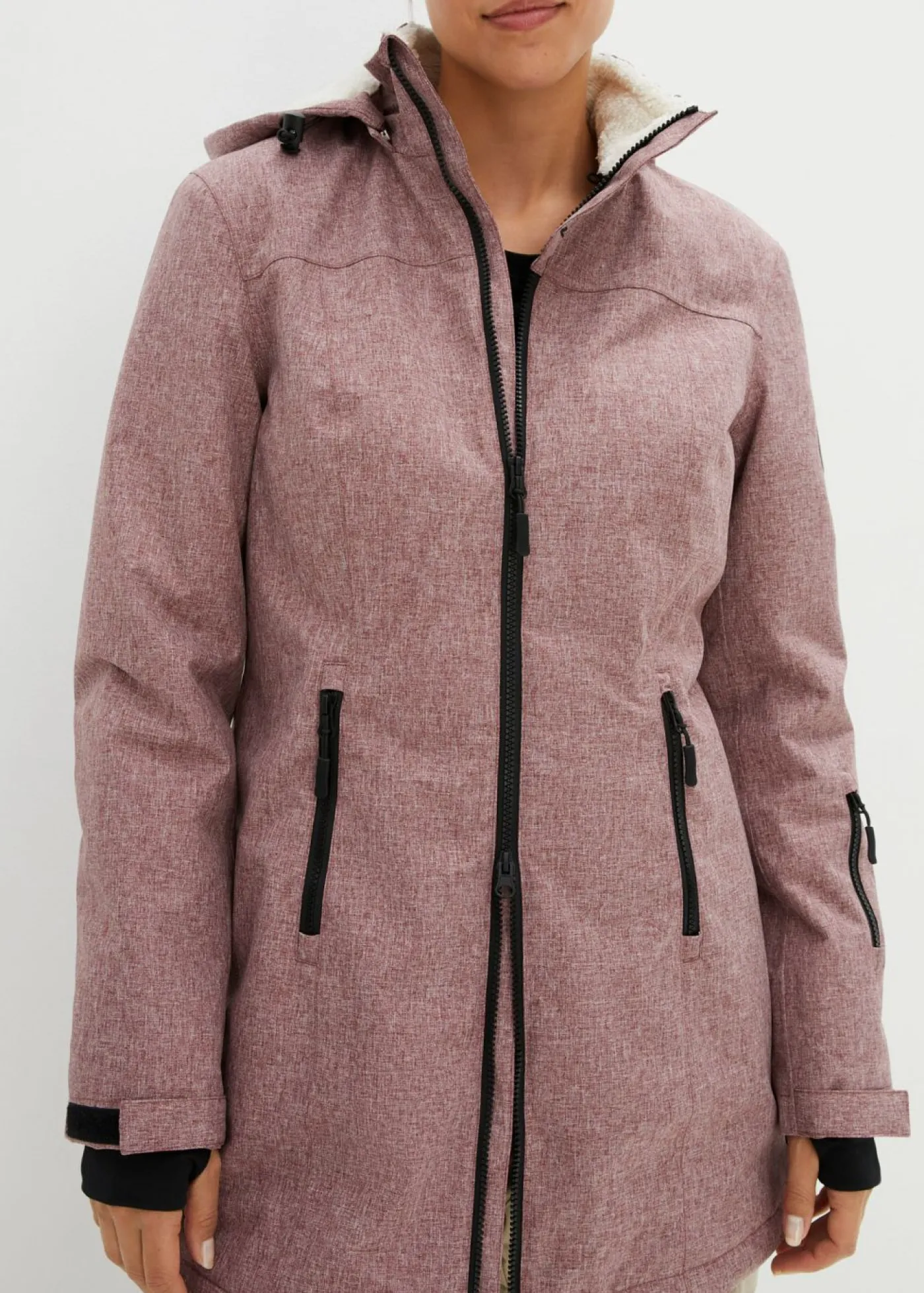 bonprix bonprix Chaqueta larga funcional impermeable para exteriores con forro polar Burdeos moteado Hot